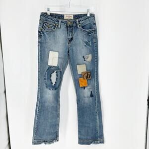 Vintage Pepe London patchwork distressed mid rise flare deans 90s size 30